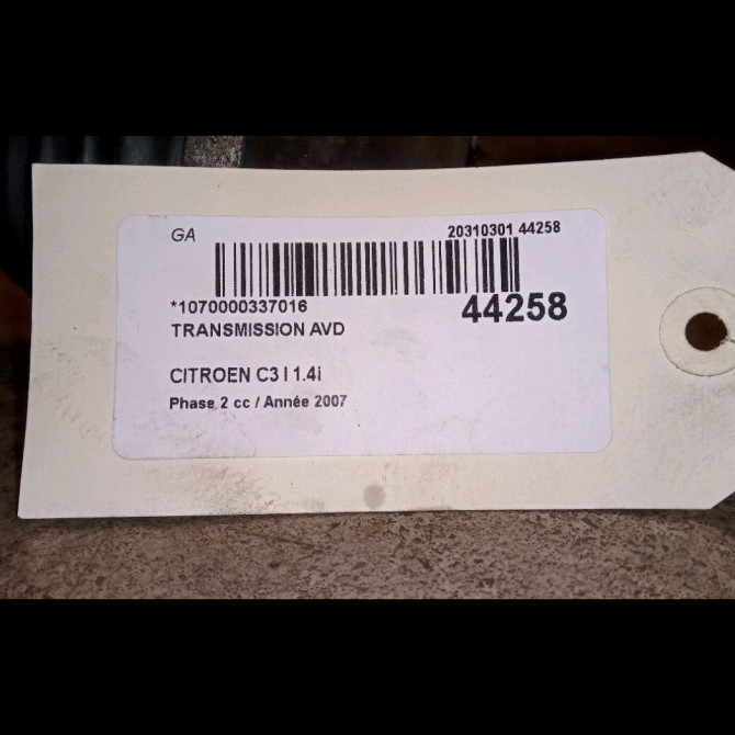 Transmission avant droite occasion CITROEN C3 I Phase 2 10-2005->12-2010 1.4i 3273HS 2