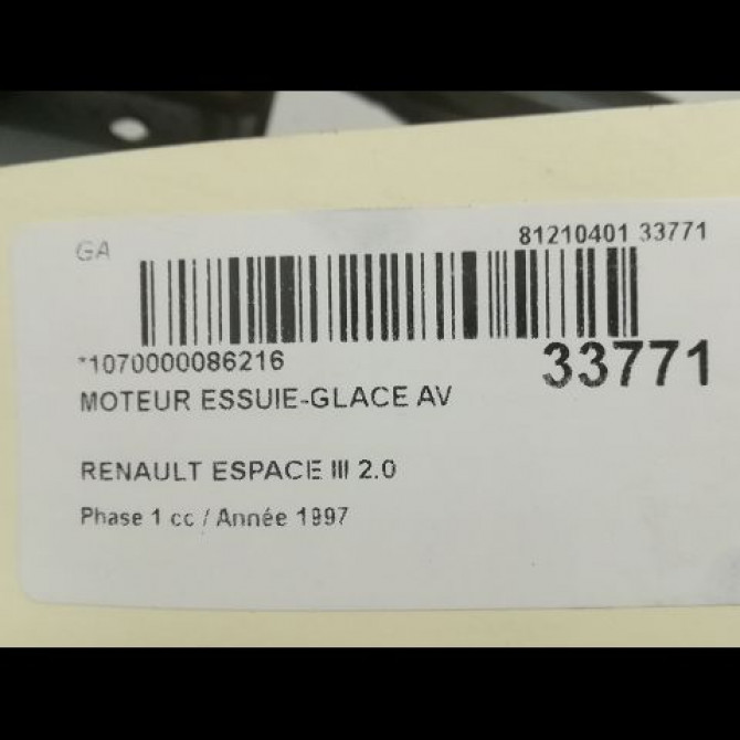 Moteur essuie-glace avant occasion RENAULT ESPACE III Phase 1 12-1996->09-2002 2.0 6025370339 3