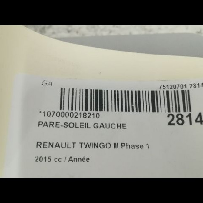 Pare-soleil gauche occasion RENAULT TWINGO III Phase 1 06-2014->... 964012136R 3