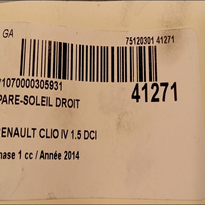 Pare-soleil droit occasion RENAULT CLIO IV Phase 1 07-2012->... 1.5 DCI 90ch 964003555R 3