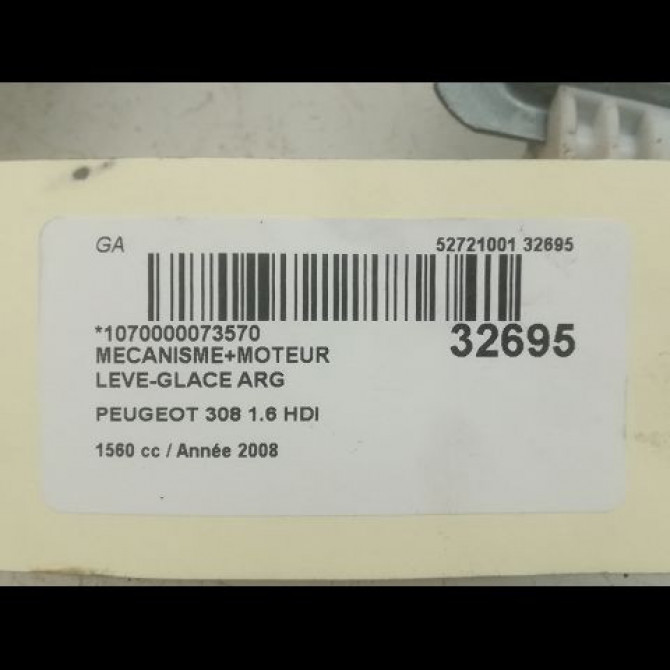 Mecanisme+moteur leve-glace arg occasion PEUGEOT 308 I Phase 1 09-2007->03-2011 1.6 HDI 16v 110ch 9223C9 4