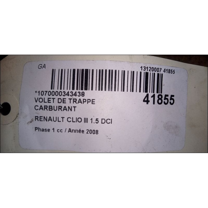 Volet de trappe carburant occasion RENAULT CLIO III Phase 1 09-2005->03-2009 1.5 DCI 85ch 8200290088 4