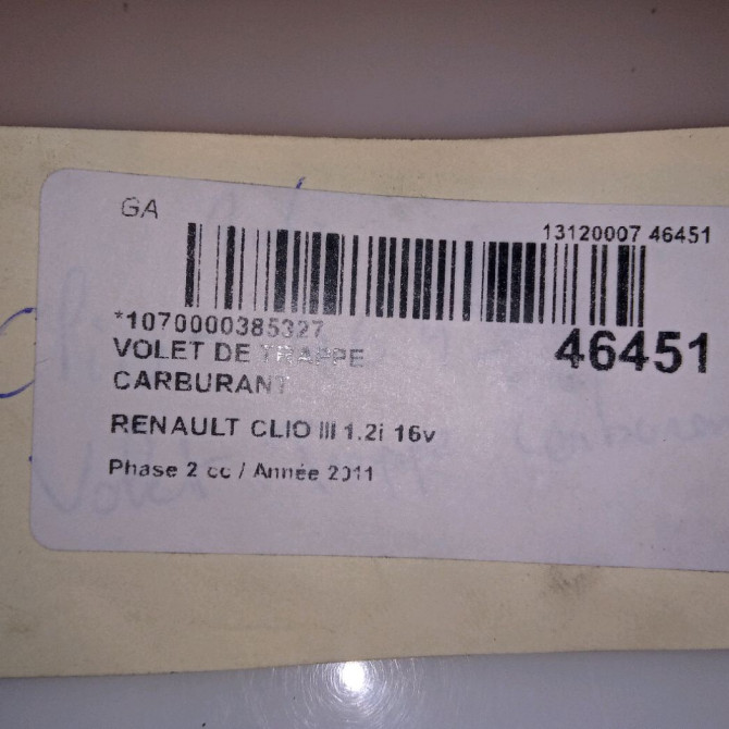 Volet de trappe carburant occasion RENAULT CLIO III Phase 2 03-2009->12-2014 1.2i 16v 75ch 8200290088 5