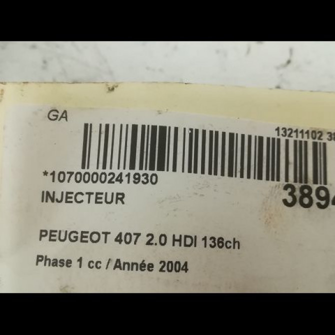 Injecteur occasion PEUGEOT 407 Phase 1 04-2004->07-2008 2.0 HDI 136ch 1980J6 3