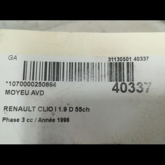 Moyeu avd occasion RENAULT CLIO I Phase 3 03-1996->08-1998 1.9 D 55ch 7701205779 3