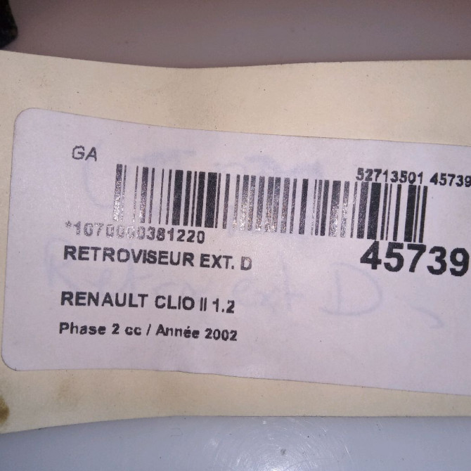 Retroviseur exterieur manuel droit occasion RENAULT CLIO II Phase 2 06-2001->07-2006 1.2 5