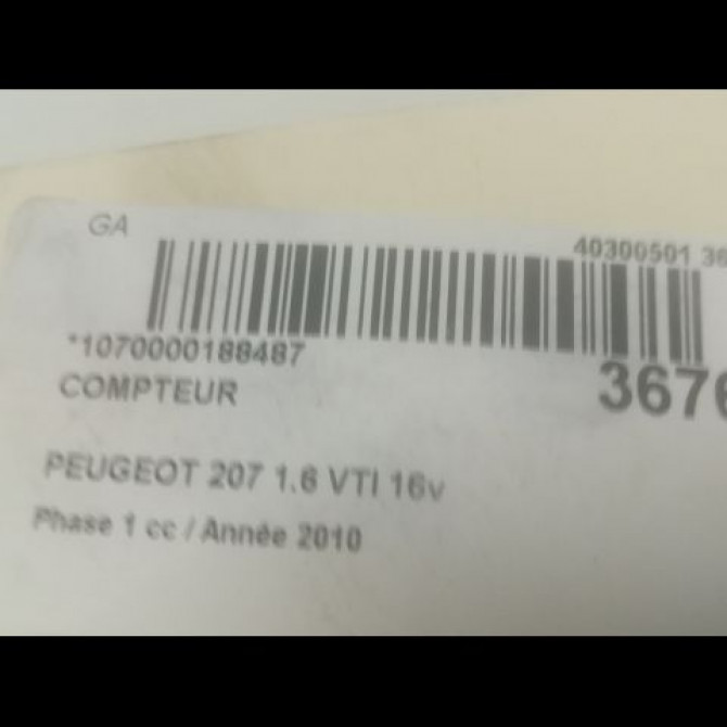 Compteur occasion PEUGEOT 207 Phase 1 04-2006->06-2013 1.6 VTI 16v 6103JP 3