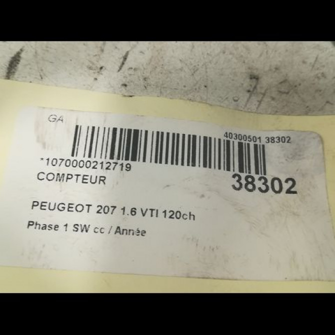 Compteur occasion PEUGEOT 207 Phase 1 SW 07-2007->03-2013 1.6 VTI 120ch 6103JP 3