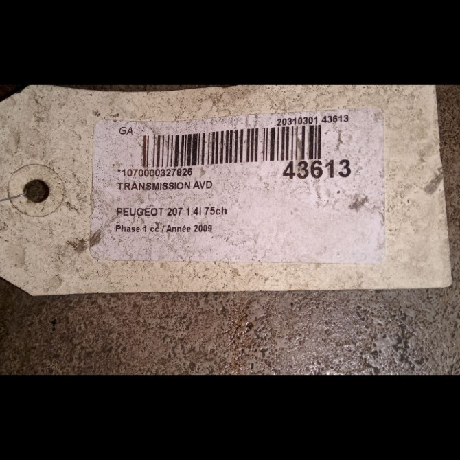Transmission avant droite occasion PEUGEOT 207 Phase 1 04-2006->06-2013 1.4i 75ch 3273KJ 2