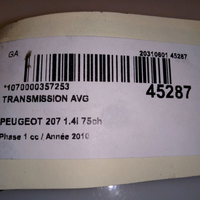 Transmission avant gauche occasion PEUGEOT 207 Phase 1 04-2006->06-2013 1.4i 75ch 3272KW 3