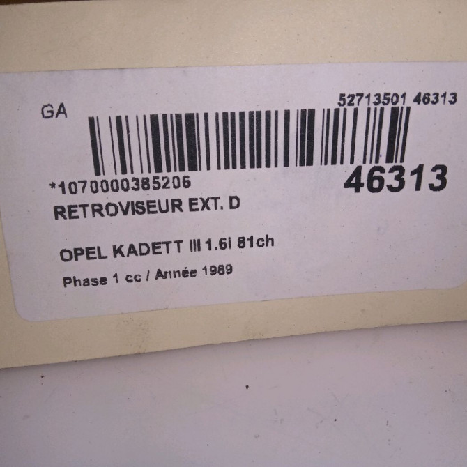 Retroviseur exterieur manuel droit occasion OPEL KADETT III Phase 1 07-1987->06-1991 1.6i 81ch 5