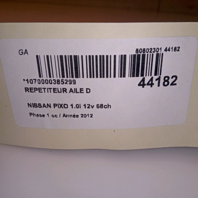 Répétiteur aile droite occasion NISSAN PIXO Phase 1 05-2009->... 1.0i 12v 68ch 4