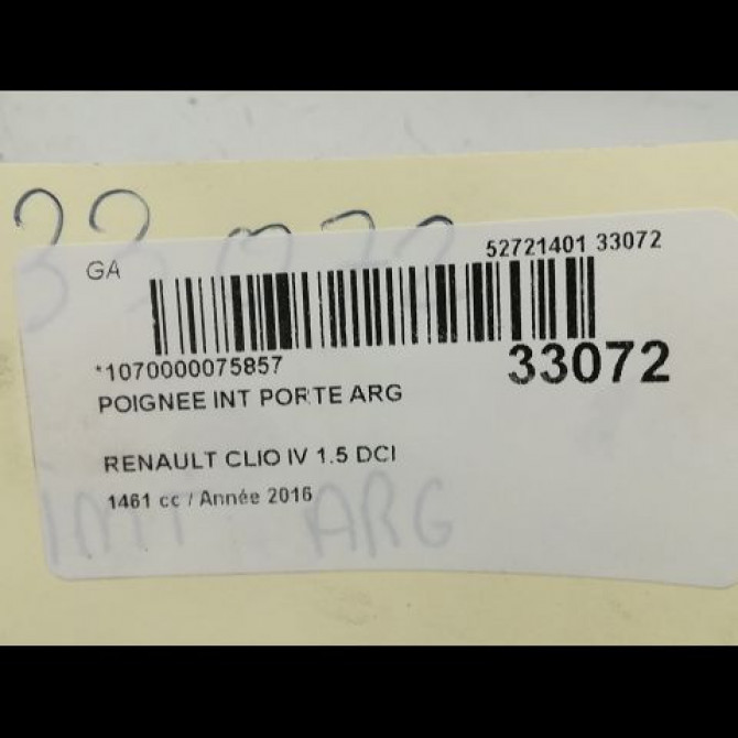 Poignee int porte arg occasion RENAULT CLIO IV Phase 1 07-2012->... 1.5 DCI 75ch 826730001R 3