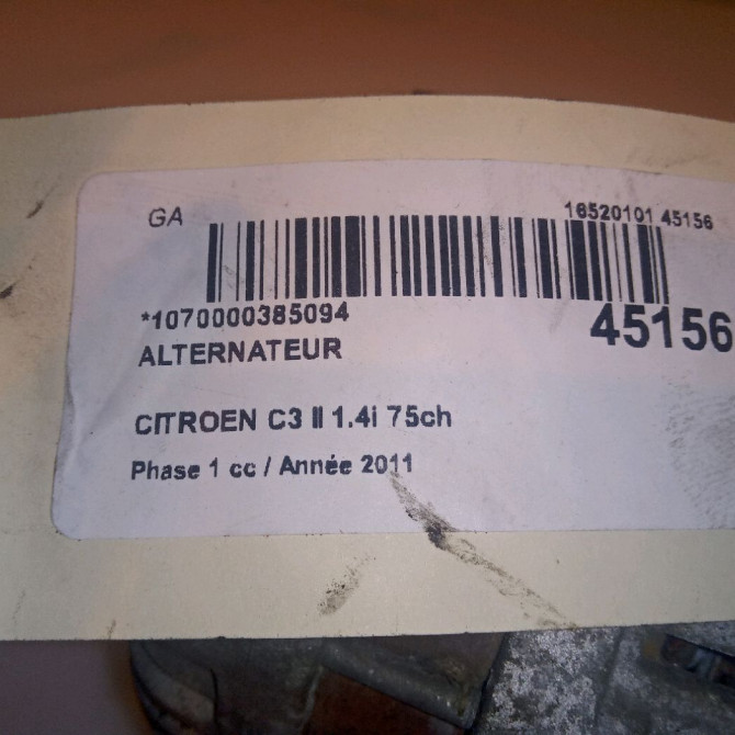 Alternateur occasion CITROEN C3 II Phase 1 11-2009->02-2013 1.4i 75ch 5