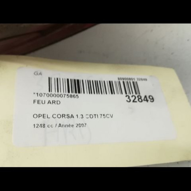 Feu arrière droit occasion OPEL CORSA IV Phase 1 09-2006->12-2010 1.3 CDTI 75ch 93189402 3