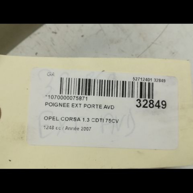 Poignee ext porte avd occasion OPEL CORSA IV Phase 1 09-2006->12-2010 1.3 CDTI 75ch 13255661 3