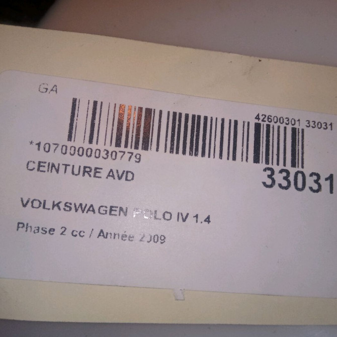 Ceinture avant droite occasion VOLKSWAGEN POLO IV Phase 2 05-2005->09-2009 1.4 TDI 70ch 6Q4857706MTTM 4