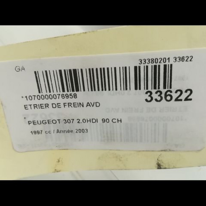 Etrier de frein avant droit occasion PEUGEOT 307 Phase 1 04-2001->06-2005 1.4 HDI 8v 70ch 441068 3