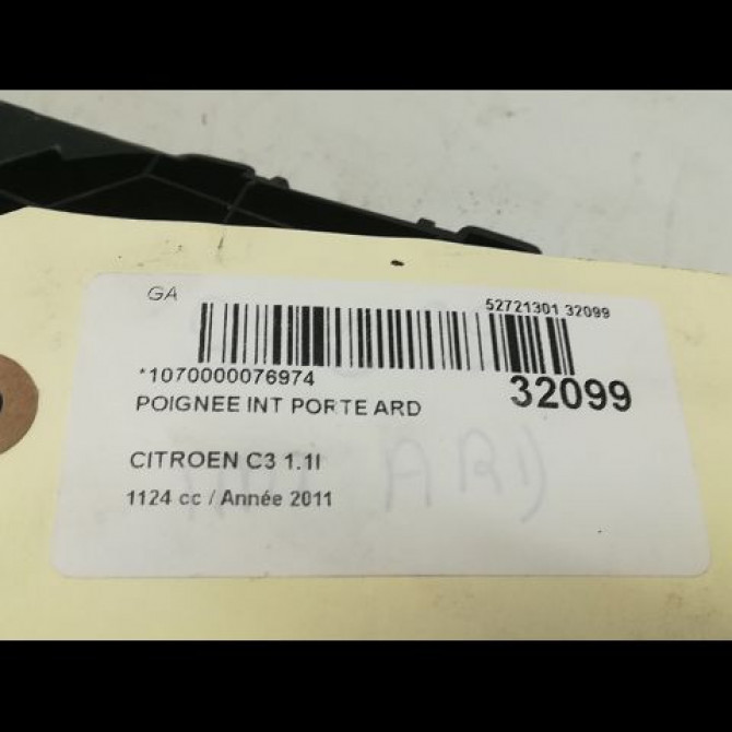 Poignee int porte ard occasion CITROEN C3 II Phase 1 11-2009->02-2013 1.1i 60ch 96834460VV 3