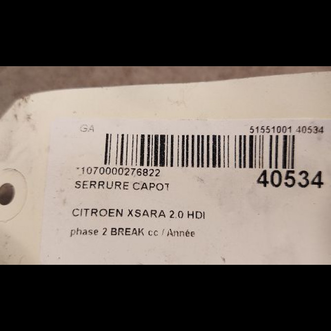 Serrure capot occasion CITROEN XSARA phase 2 BREAK 09-2000->12-2005 2.0 HDI 90ch 793455 3