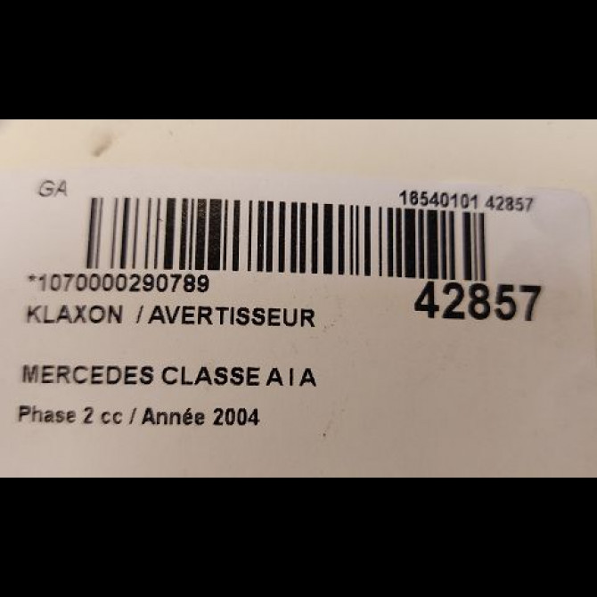 Klaxon  / avertisseur occasion MERCEDES CLASSE A I Phase 2 03-2001->09-2004 A 170 CDI 3