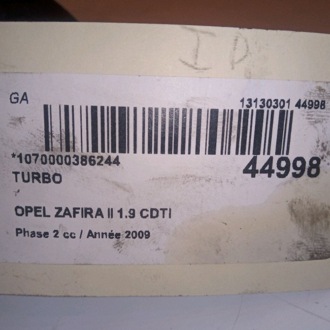 Turbo occasion OPEL ZAFIRA II Phase 2 01-2008->12-2014 1.9 CDTI 100ch 6