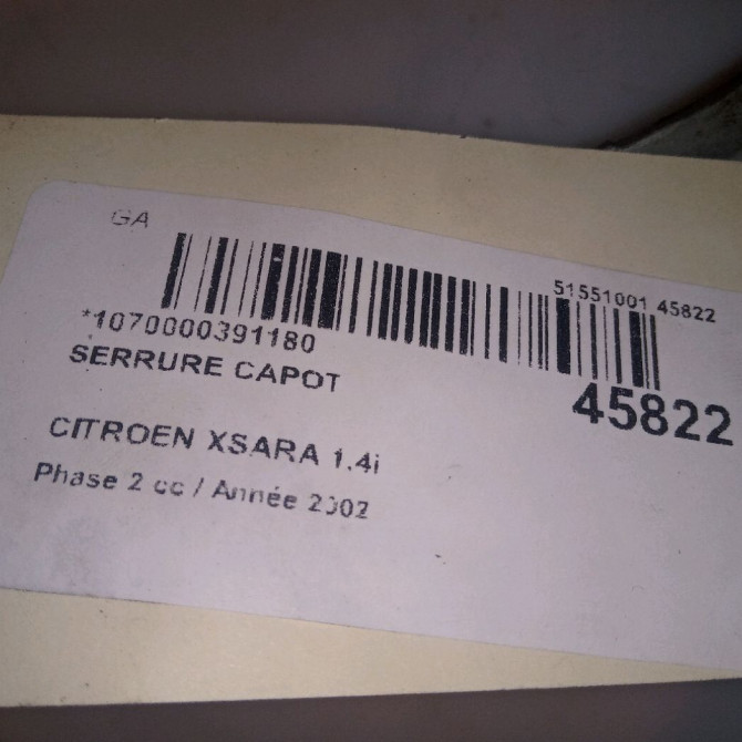 Serrure capot occasion CITROEN XSARA Phase 2 09-2000->12-2005 1.4i 793455 4