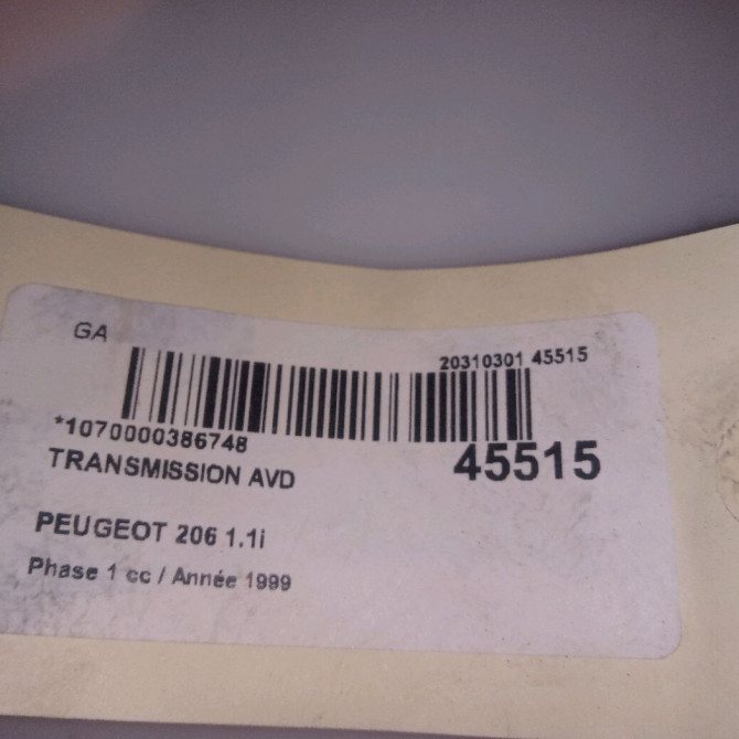 Transmission avant droite occasion PEUGEOT 206 Phase 1 09-1998->03-2009 1.1i 3273CQ 3