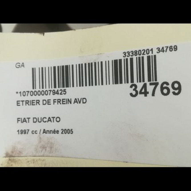 Etrier de frein avant droit occasion FIAT DUCATO II Phase 2 07-2002->06-2006 2.0 JTD 85ch 77364455 3