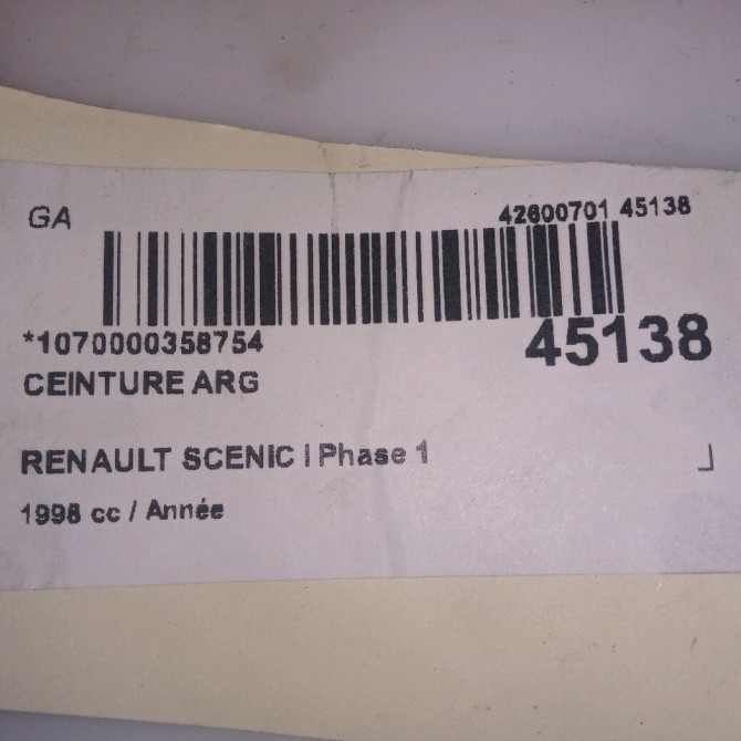 Ceinture arrière gauche occasion RENAULT SCENIC I Phase 1 09-1996->08-1999 7700422294 4