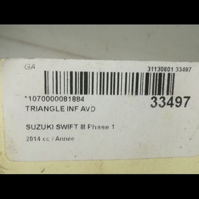 Triangle inf avd occasion SUZUKI SWIFT IV Phase 1 09-2010->... 1.2 VVT 94ch 4520168L10 3