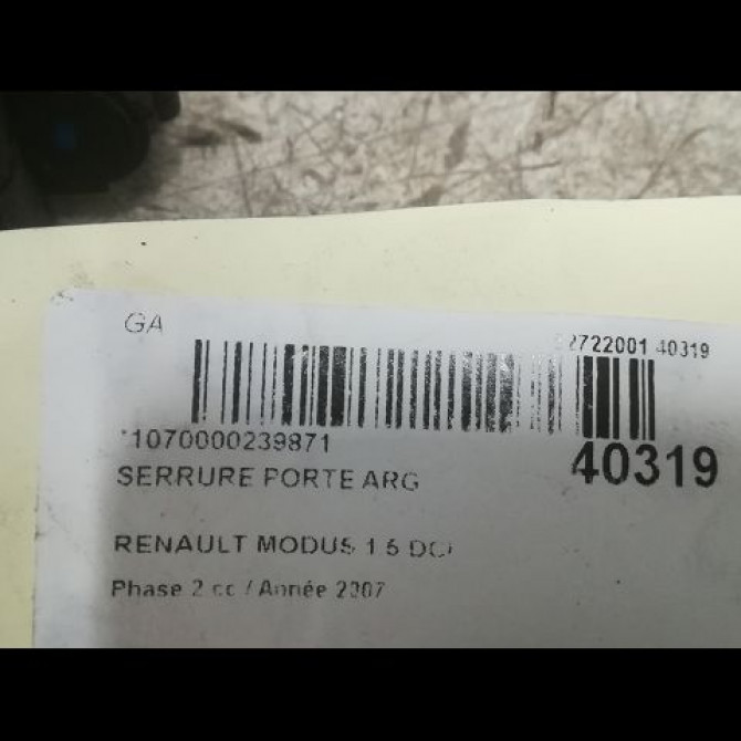 Serrure porte arg occasion RENAULT MODUS Phase 2 01-2008->12-2012 1.5 DCI 105ch 8200522055 4