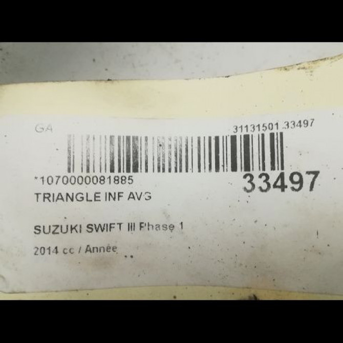 Triangle inf avg occasion SUZUKI SWIFT IV Phase 1 09-2010->... 1.2 VVT 94ch 4520268L10 3