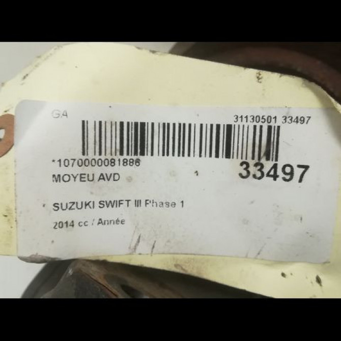 Moyeu avd occasion SUZUKI SWIFT IV Phase 1 09-2010->... 1.2 VVT 94ch 4344068L10 4