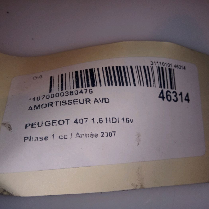 Amortisseur avant droit occasion PEUGEOT 407 Phase 1 04-2004->07-2008 1.6 HDI 16v 5202PA 5