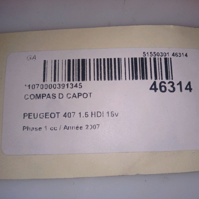 Compas d capot occasion PEUGEOT 407 Phase 1 04-2004->07-2008 1.6 HDI 16v 791277 4
