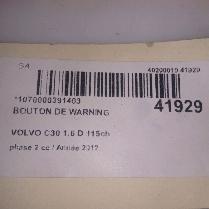 Bouton de warning occasion VOLVO C30 Phase 1 04-1995->04-1999 1.6 D 115ch 9123684 4