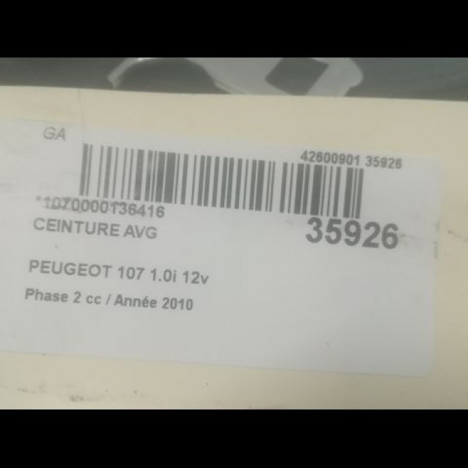 Ceinture avant gauche occasion PEUGEOT 107 Phase 2 01-2009->01-2012 1.0i 12v 8974LN 4