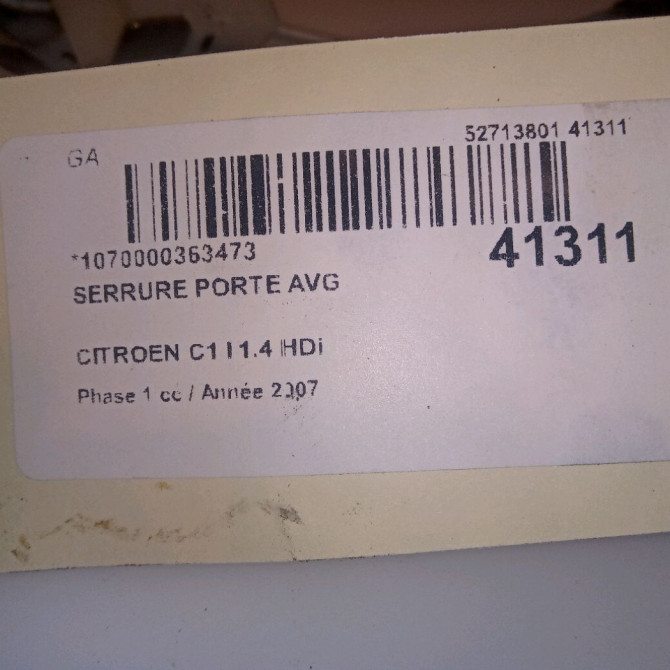 Serrure porte avg occasion CITROEN C1 I Phase 1 06-2005->11-2008 1.4 HDi 9135T4 5