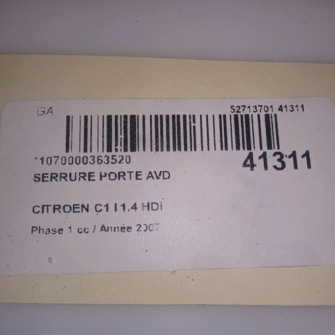 Serrure porte avd occasion CITROEN C1 I Phase 1 06-2005->11-2008 1.4 HDi 9136V1 5