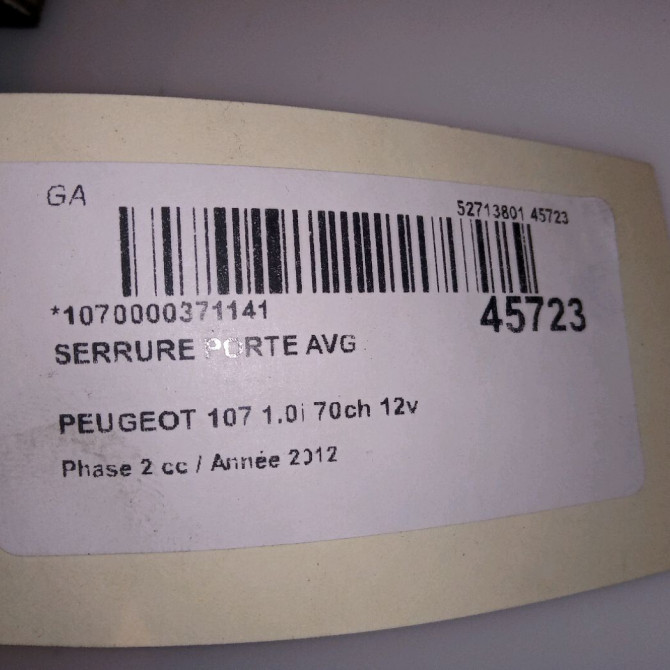 Serrure porte avg occasion PEUGEOT 107 Phase 2 01-2009->01-2012 1.0i 70ch 12v 9135T4 4
