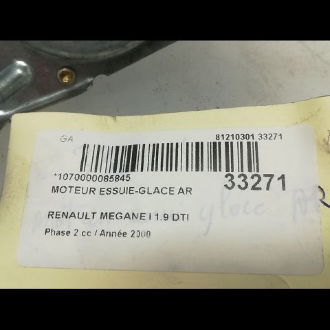 Moteur essuie-glace arrière occasion RENAULT MEGANE I Phase 2 03-1999->06-2003 1.9 DTI 8200028556 3