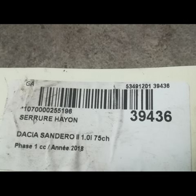 Serrure hayon occasion DACIA SANDERO II Phase 1 10-2012->... 1.0i 75ch 7700838546 2