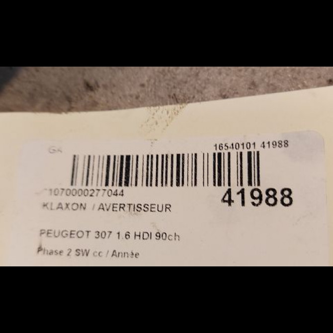 Klaxon  / avertisseur occasion PEUGEOT 307 Phase 2 SW 06-2005->07-2008 1.6 HDI 90ch 6236G6 3