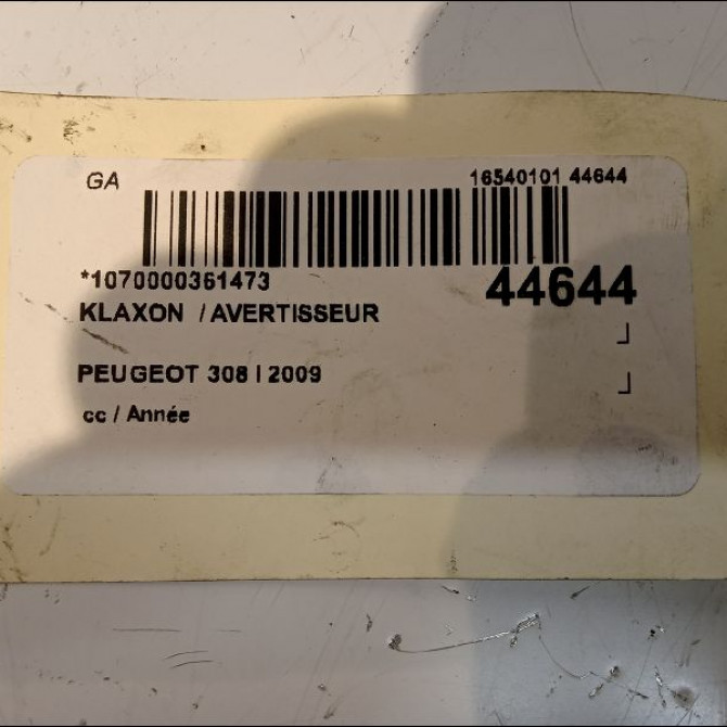 Klaxon  / avertisseur occasion PEUGEOT 308 I 6236G6 4