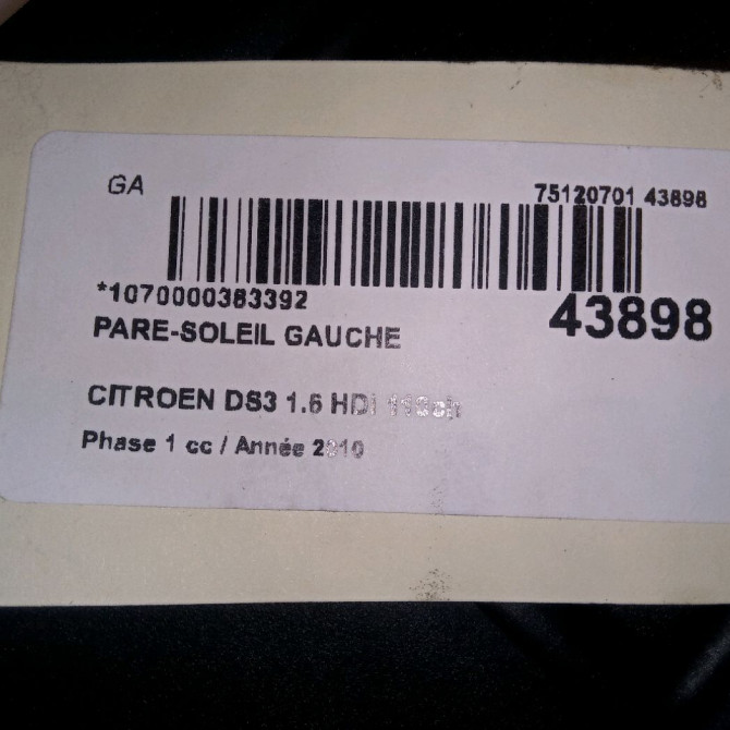 Pare-soleil gauche occasion CITROEN DS3 Phase 1 11-2009->03-2014 1.6 HDi 110ch 16121827ZD 3