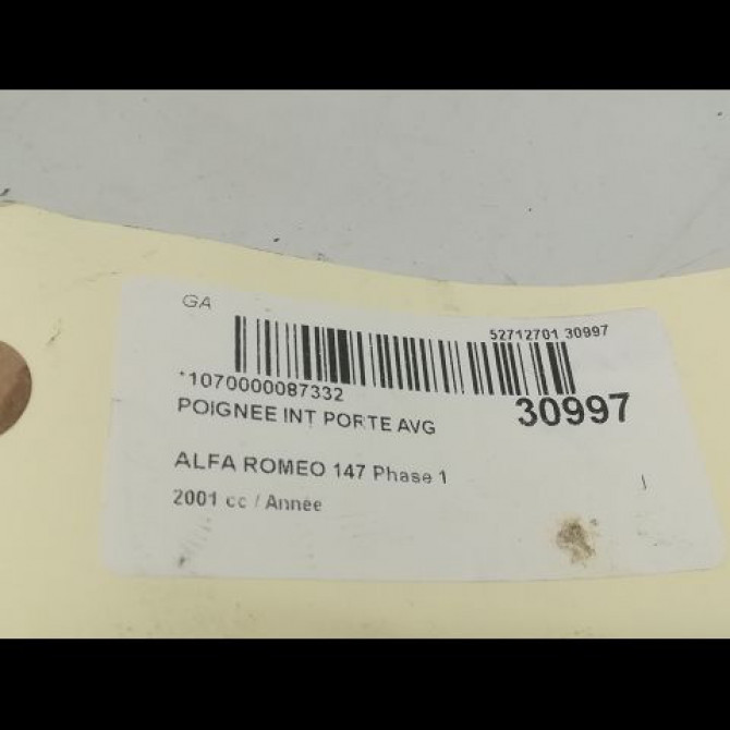 Poignee int porte avg occasion ALFA ROMEO 147 Phase 1 09-2000->09-2004 735364988 3