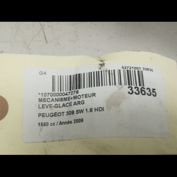 Mecanisme+moteur leve-glace arg occasion PEUGEOT 308 I Phase 1 09-2007->03-2011 1.6 HDI 16v 90ch 9223E5 4