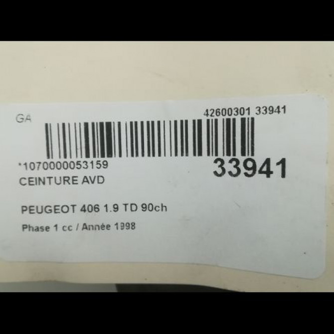 Ceinture avant droite occasion PEUGEOT 406 Phase 1 10-1995->04-1999 1.9 TD 90ch 8972QZ 4