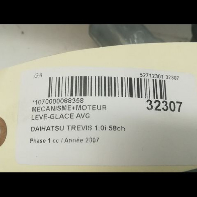 Mecanisme+moteur leve-glace avg occasion DAIHATSU TREVIS Phase 1 09-2006->12-2011 1.0i 58ch 69802B2050 5